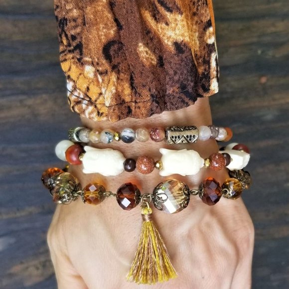 Artisan, Hand Crafted Bracelet. Multi Strand. Buddha. Faux Leather Snap Closure. - Picture 2 of 9